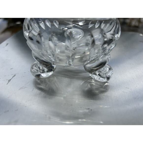 Vintage Bohemian Heavy Hand Cut 3 Footed Crystal Vase 5.75”H Clear Gift Feet - Picture 15 of 16